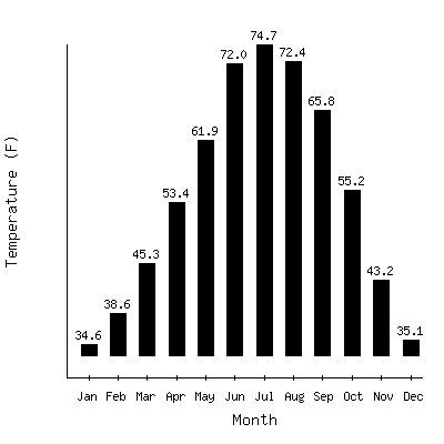 Plot of the average monthly temperatures in Carrizozo 1sw, New Mexico.